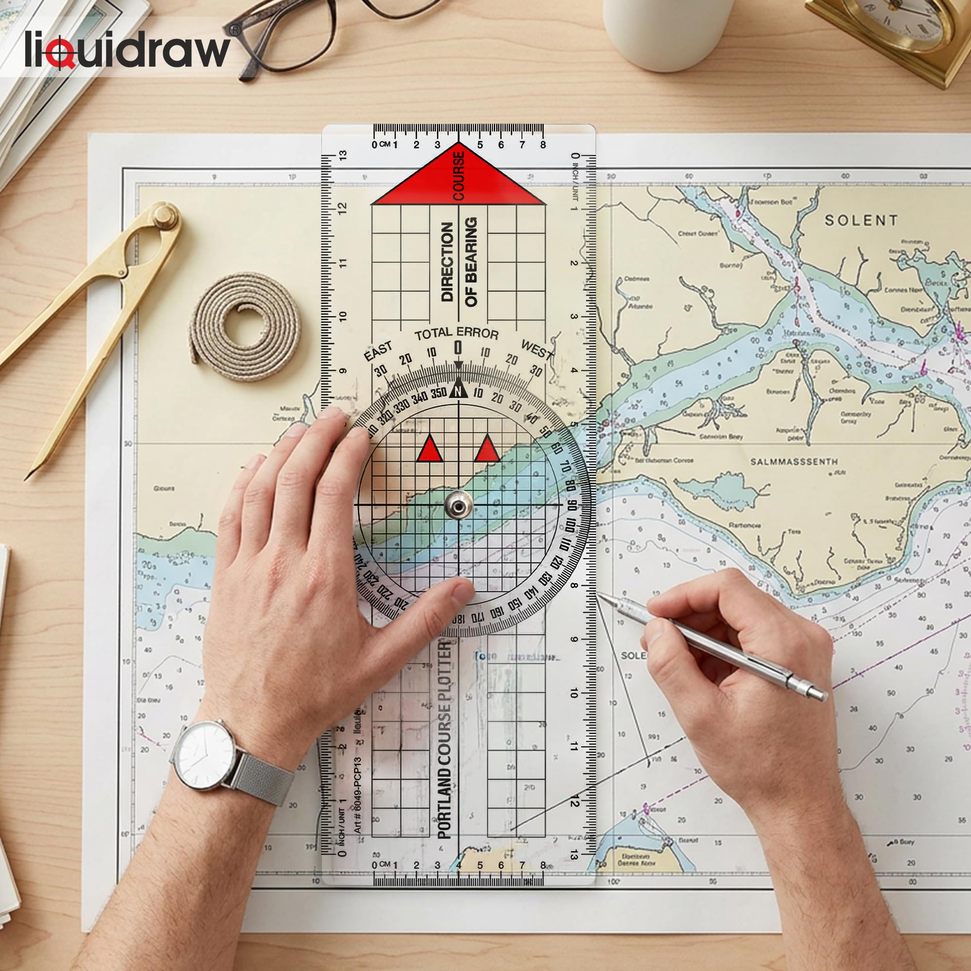 Liquidraw Ploter kursowy Portland z kątomierzem morskim | Kątomierz nawigacyjny | Przydatne narzędzie do nawigacji morskiej | Wykonany z mocnego przezroczystego akrylu | Pogrubione, wyraźne oznaczenia