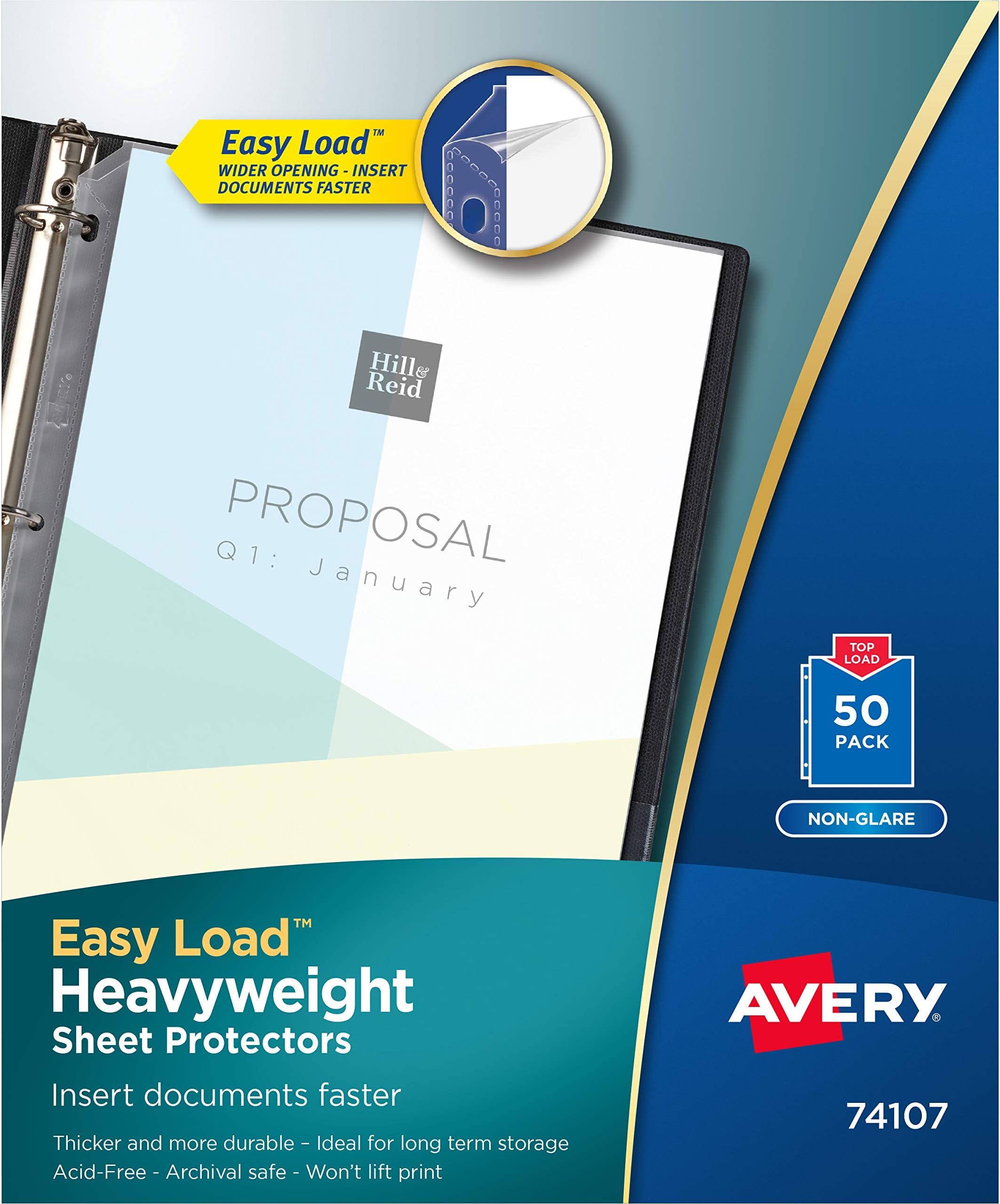 Clear Heavyweight Sheet Protectors, Non-Glare, Easy Load, 50 Document Protectors (74107)