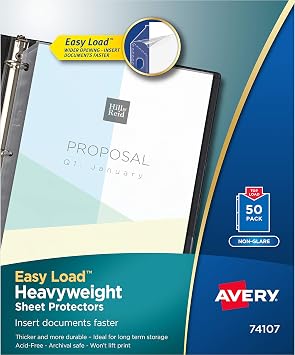 Avery Clear Heavyweight Sheet Protectors, Non-Glare, Easy Load, 50 Document Protectors 74107