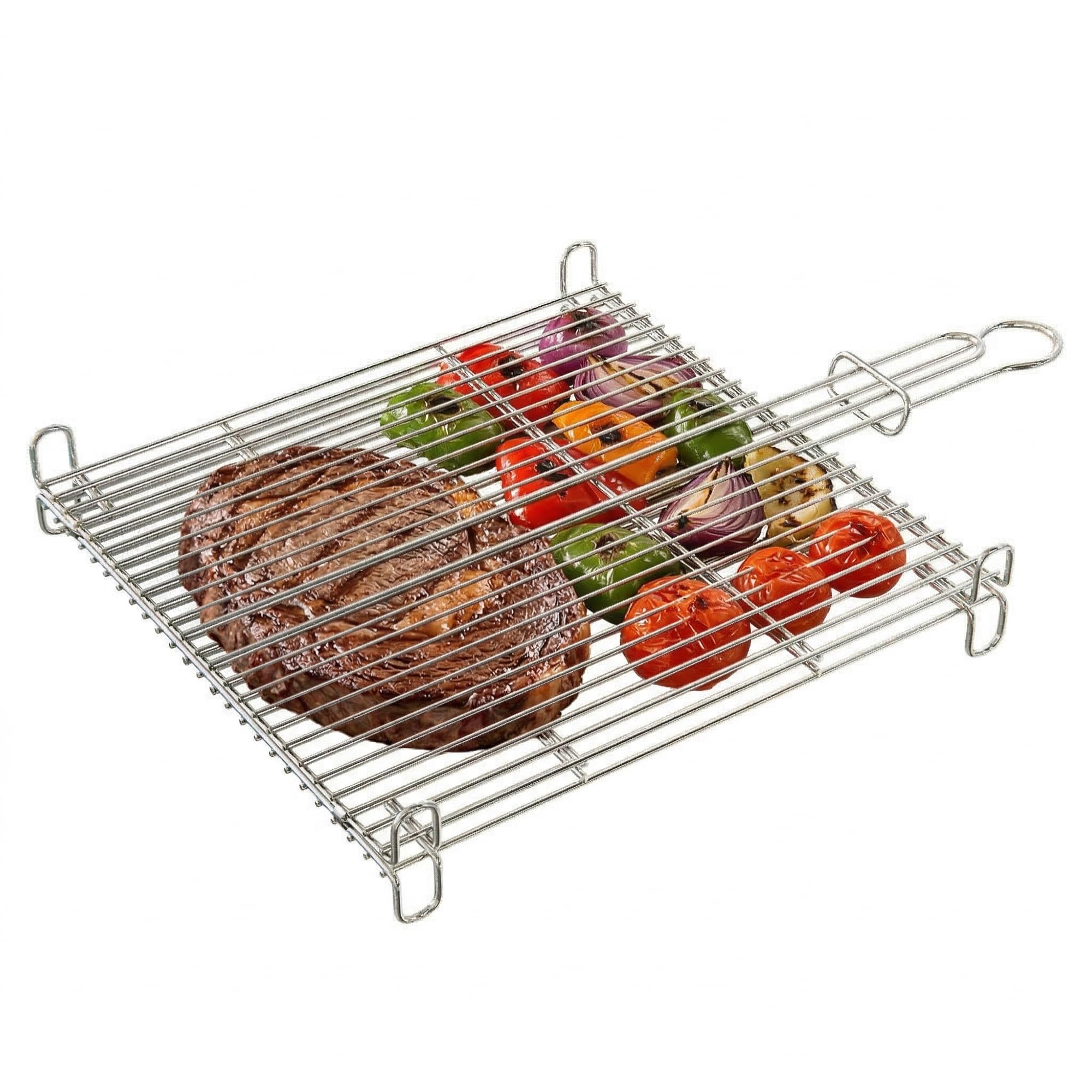 Amig - Griglia per Barbecue - 50 x 50 cm - Realizzata in Acciaio Resistente alla Corrosione - Girata Uniforme Ideale per Arrostire Carni e Verdure - MOD. AM25