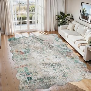 Garvee 5x7 Abstract Scalloped Area Rugs Modern Soft Faux Wool Rug Ultra-Soft Low Pile Accent Rug Stain Resistant Carpet Machine Washable Rugs for Bedroom Dining Room Nursery Office,Multi