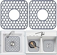 Bestjing 2 Pack Silicone Sink Protectors 12x11 Center Drain - Non-Slip Heat-Resistant Kitchen Sink Mats for Stainless Steel Porcelain, Dishwasher Safe