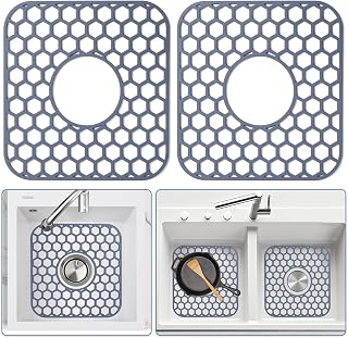 Bestjing 2 Pack Silicone Sink Protectors 12x11 Center Drain - Non-Slip Heat-Resistant Kitchen Sink Mats for Stainless Steel Porcelain, Dishwasher Safe