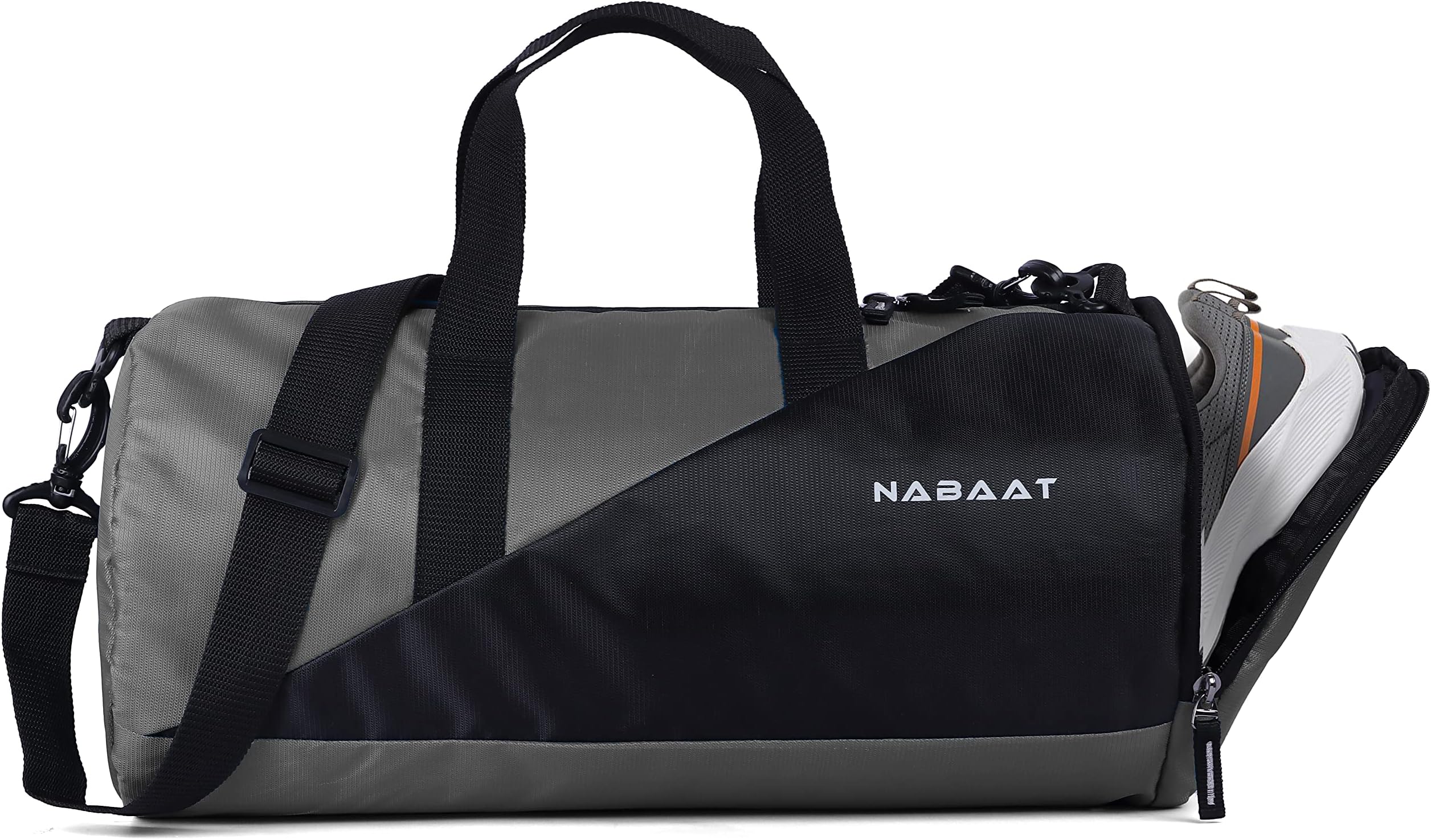 Polyester Gym Bags for Men and Women Duffle Bag/Sports Bag/Shoulder Side Bag for Travel, Water Resistant with Shoe Compartment (Grey_Black, GMB-GRBK2)