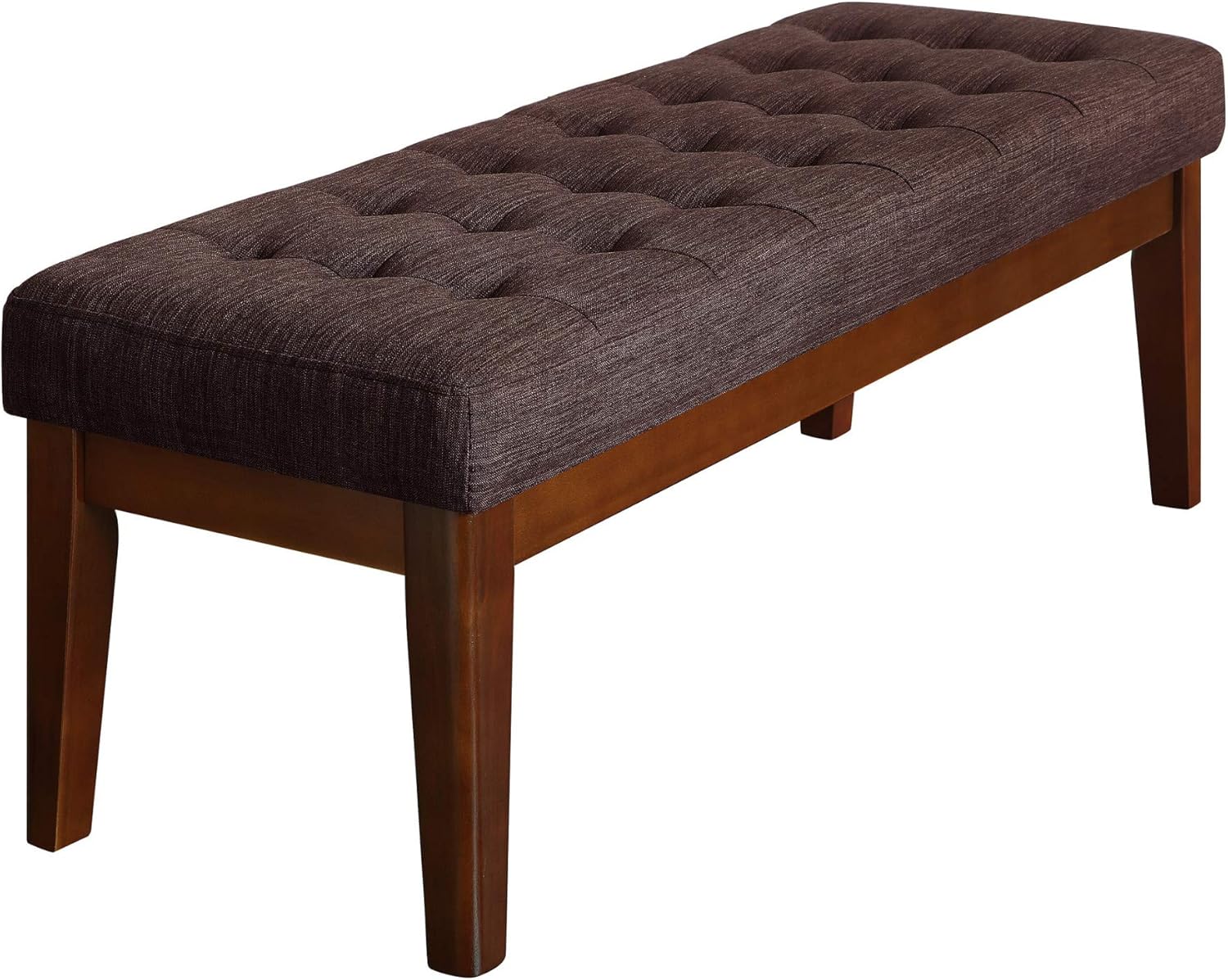 Elle Decor Claire Button Tufted Upholstered Bedroom Bench, Modern Fabric Padded Ottoman with Wooden Legs, Brown