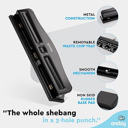 Miniatura 3 de Perforadora de 3 agujeros resistente, perforadora de agujeros de 3 anillos para carpeta, perforadora de papel ajustable de 10 hojas, perforadora de