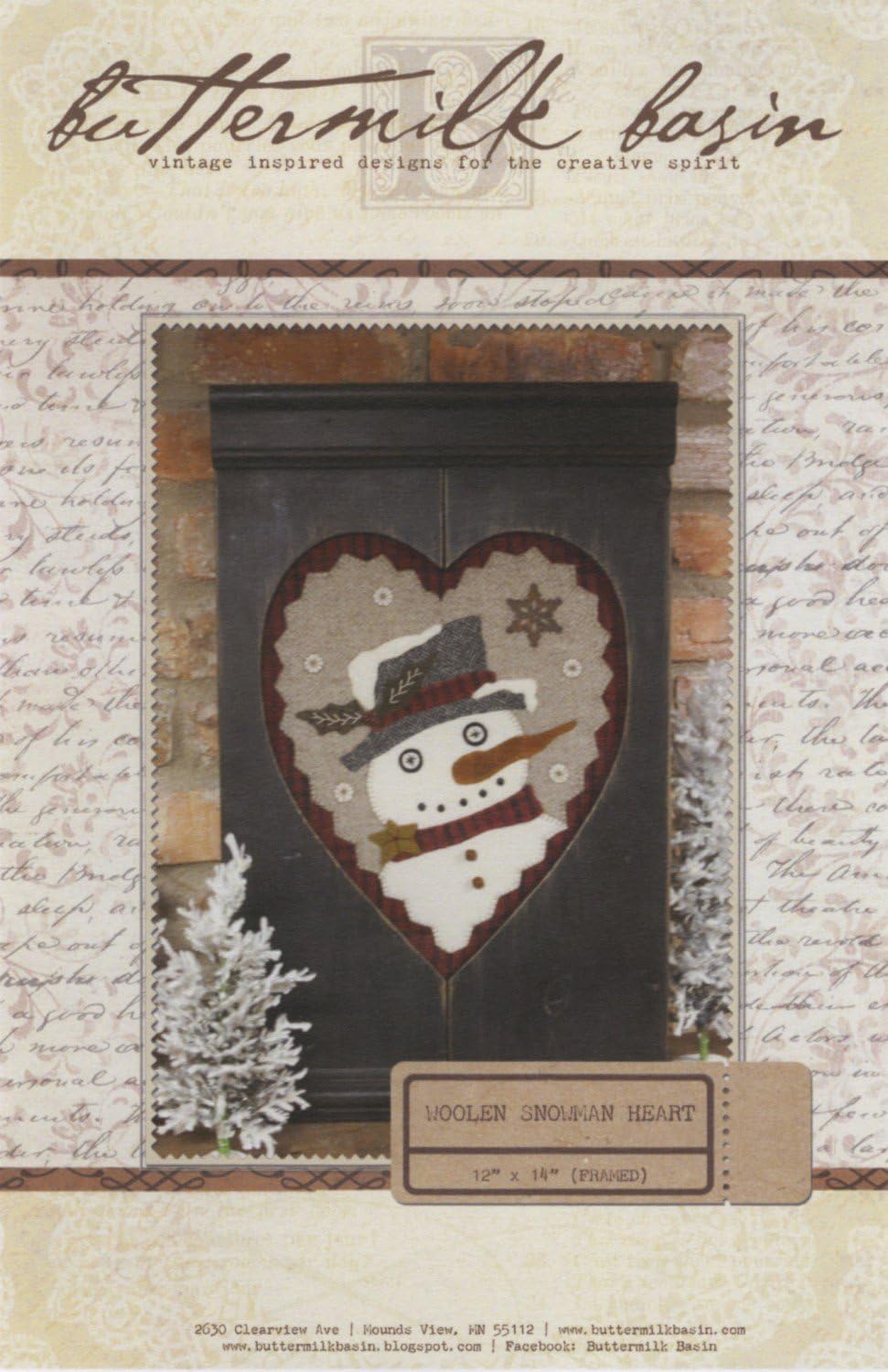 Woolen Snowman Heart Wool Applique Pattern- by Buttermilk Basin - BMB 1331 - 12" x 14"