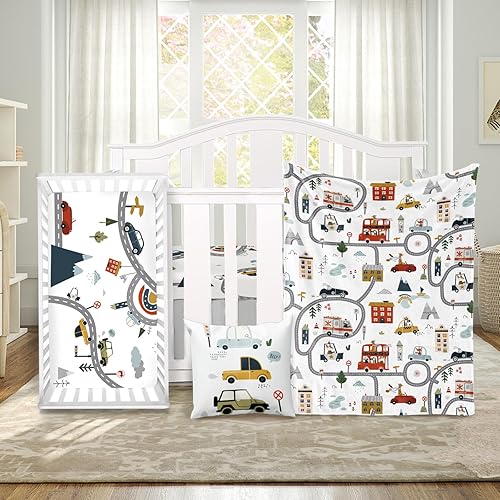 ZOTIMEF Juego de ropa de cama para cuna de bebé, 3 piezas, diseño de vehículos, manta suave y elegante, sábana para cuna, funda de almohada para disponible en Yaxa Venezuela