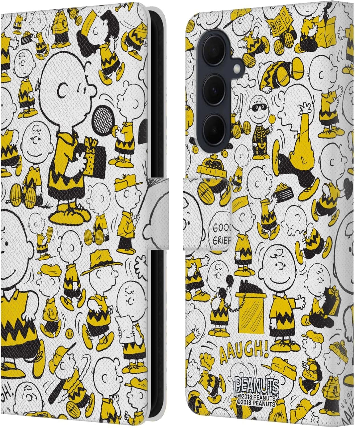 Head Case Designs Officially Licensed Peanuts Patterns 3 Charlie Brown Leather Wallet Case Compatible with Samsung Galaxy A35 5G
