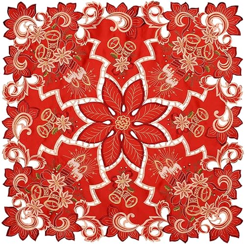 Miniatura 2 de Simhomsen Mantel cuadrado pequeño bordado de Navidad, adorno (rojo A)