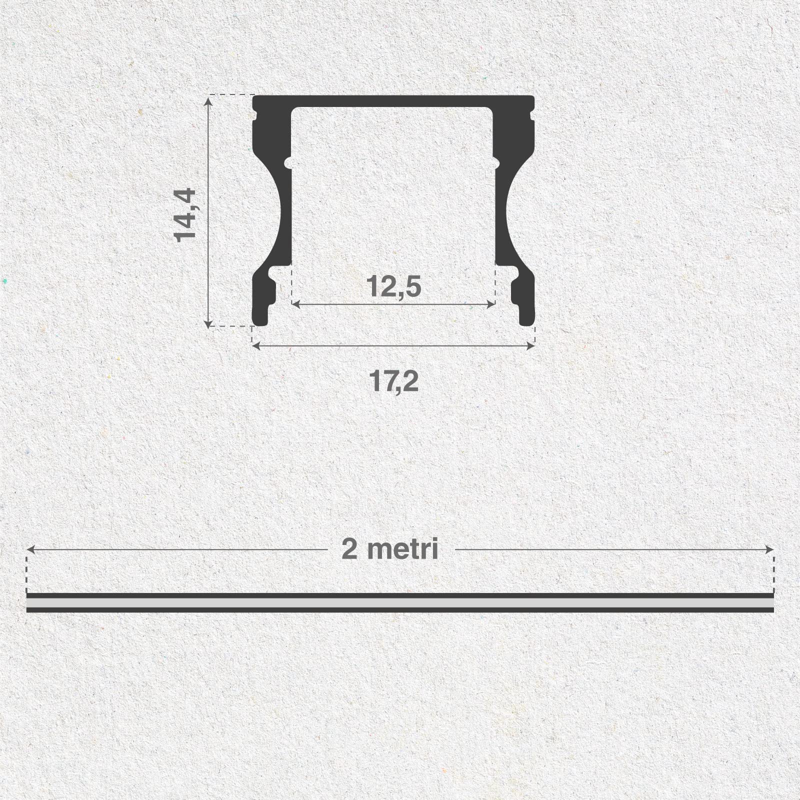 Eurocali 10x Profili da 2 metri (20mt) in Alluminio grigio per Strisce LED Copertura Opaca larghezza max striscia led 12.5mm - 17.2 x 14.4