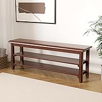 YUUIJOAA Mid Century Modern 2-Tier Shoe Rack Bench - Solid Wood Entryway Organizer with Seat, Rustic Brown 11.8"D x 47.2"W x 16.5"H