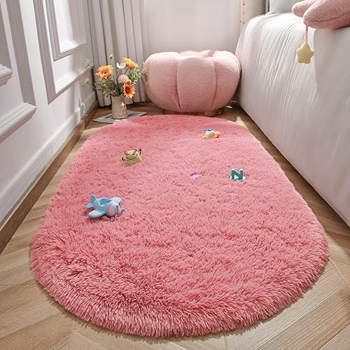 Miniatura 107 de LOCHAS Alfombra esponjosa para dormitorio, 2.6 x 5.3 pies, alfombra lanuda para dormitorio, mesita de noche, alfombra ovalada suave para sala