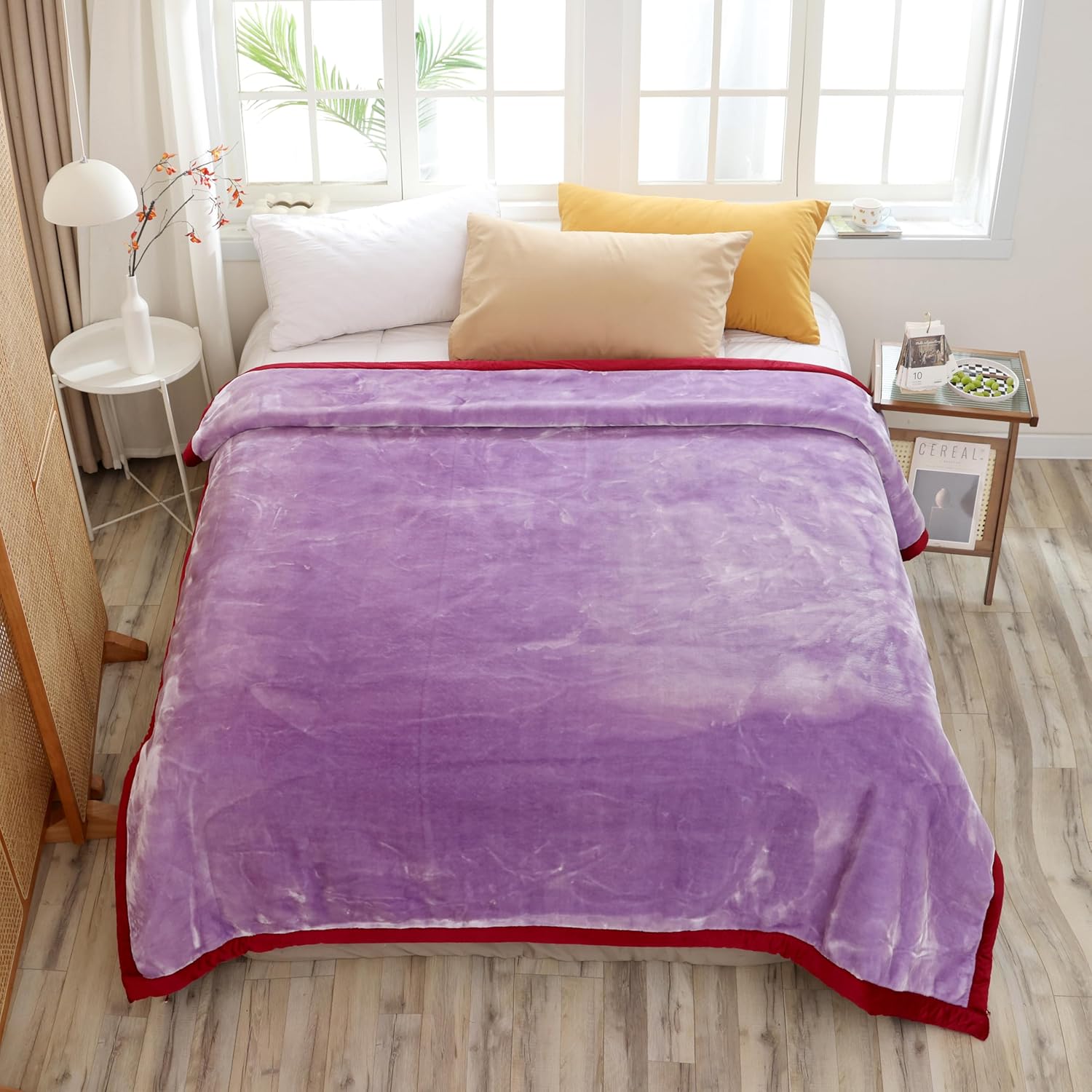 Hiyoko 11.5lbs Heavy 2Ply Embossed Blanket Reversible - Thick Warm Korean Mink No-Lints, Valentine’s San Marcos Fleece Blanket, Mexican Blankets for Adults 85" x 95" Burgundy/Lavender - Image 2