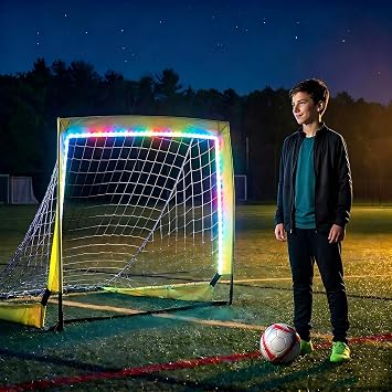 12Ft Soccer Goal Lights for 3x4Ft Net, 16 Color Changing LED Strip with Controller, Waterproof Glow in the Dark Night Training Gear, Impact Resistant, Also fits Field Hockey No Net