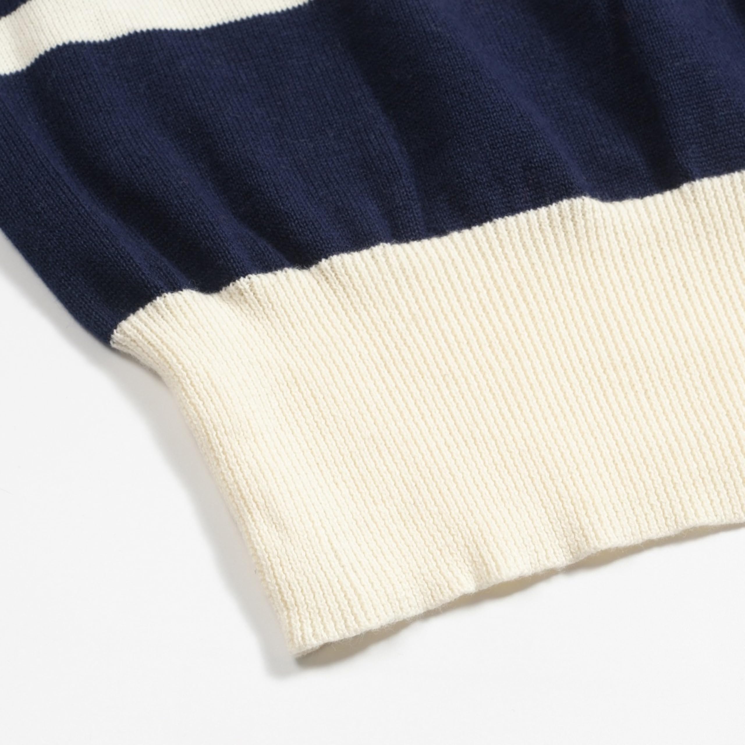OXKNIT Poloshirt Damen Vintage Dunkelblau Gestreiftes Strickpolo mit Puff Ärmel