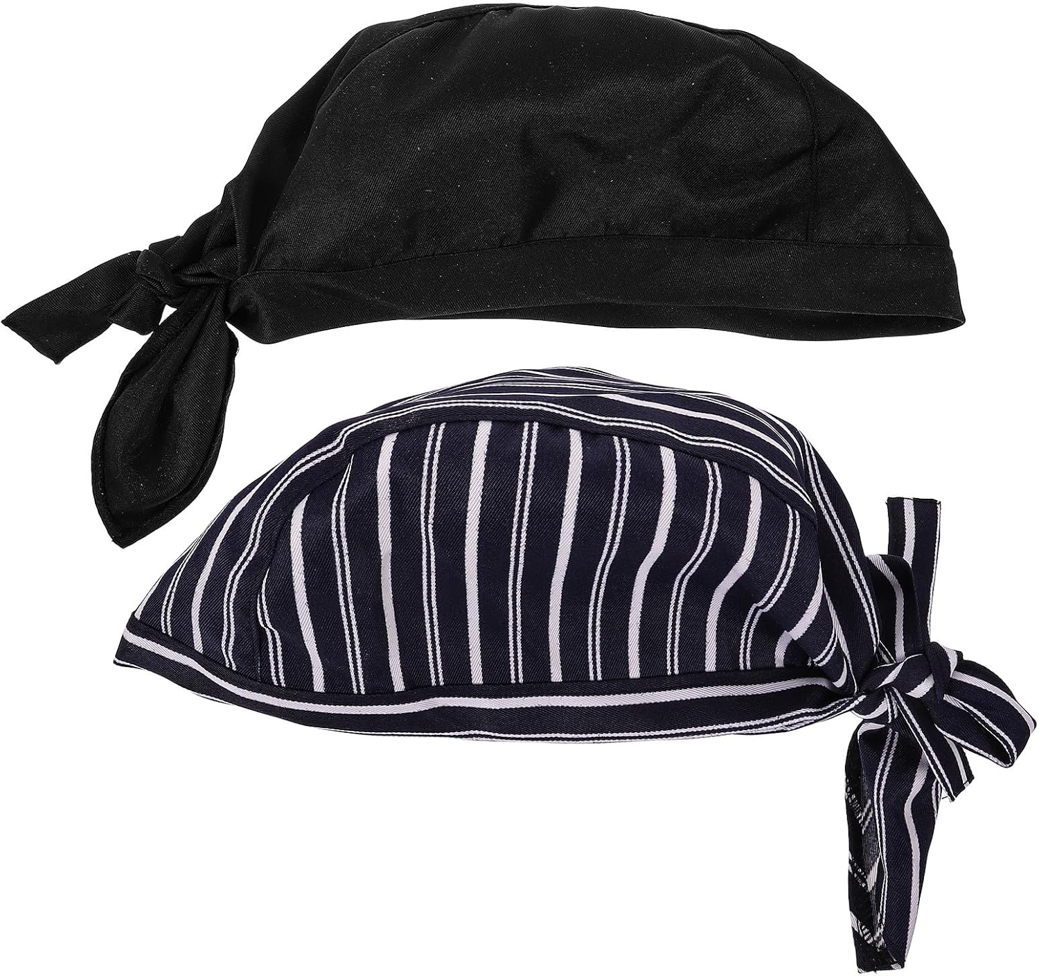 Totority 2pcs Adjustable Japanese Style Chef Hats with Cloth Sweatband, Universal Kitchen Cooking Headbands for Men and Women Restaurant Uniform, Black and Blue White Striped