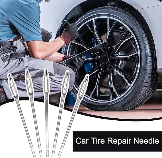 Tire Repair Needle Kit 5pcs Split Eye Reamings Needles, Efficient Portable Heavy Duty Tires Plug Tool | Car Tyre Fix Kits Automotive Puncture Maintenance High Carbon Steel Accessories