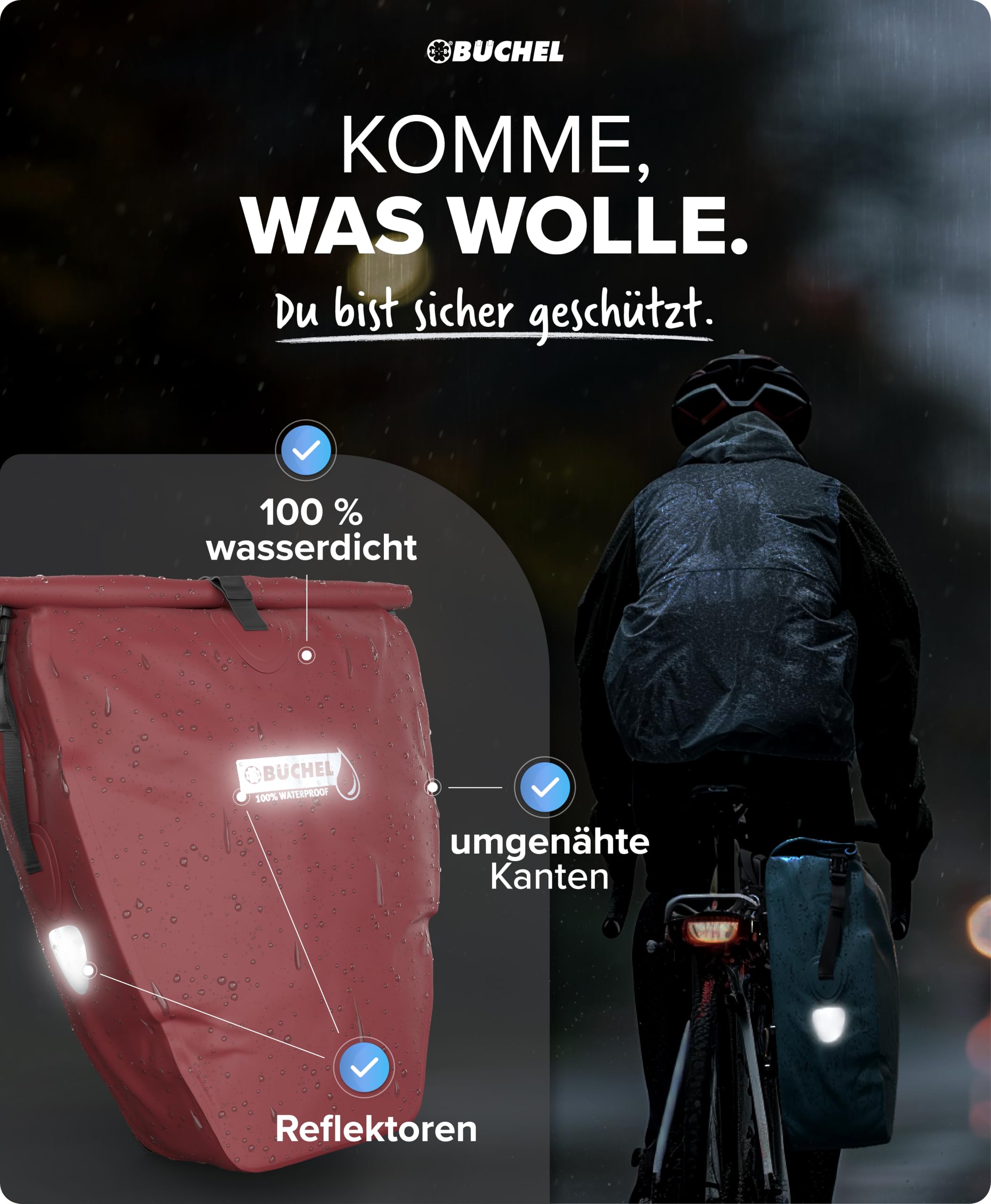 Büchel Torba rowerowa na bagażnik I 25,4 l – 100% wodoszczelna I z uchwytem do noszenia i paskiem na ramię I torba rowerowa na bagażnik, torby rowerowe z tyłu