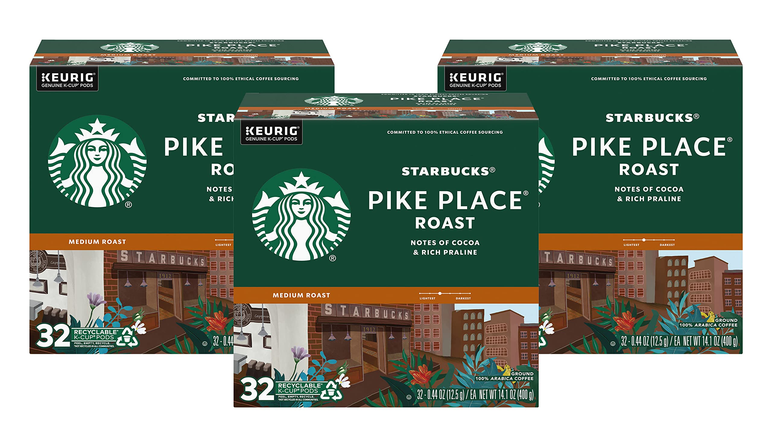 Starbucks Coffee K-Cup Pods for Keurig Brewers, Pike Place Roast, Medium Roast (32 Count (Pack of 4))