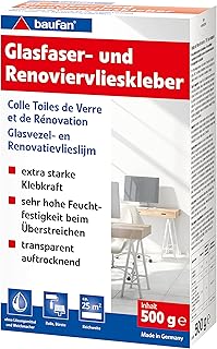 Baufan Glasfaser- und Renoviervlieskleber 500g I Starker Tapetenkleister für schwere Wandbeläge & Raufaser I Ohne Lösungsmittel I Für Rolle & Bürste