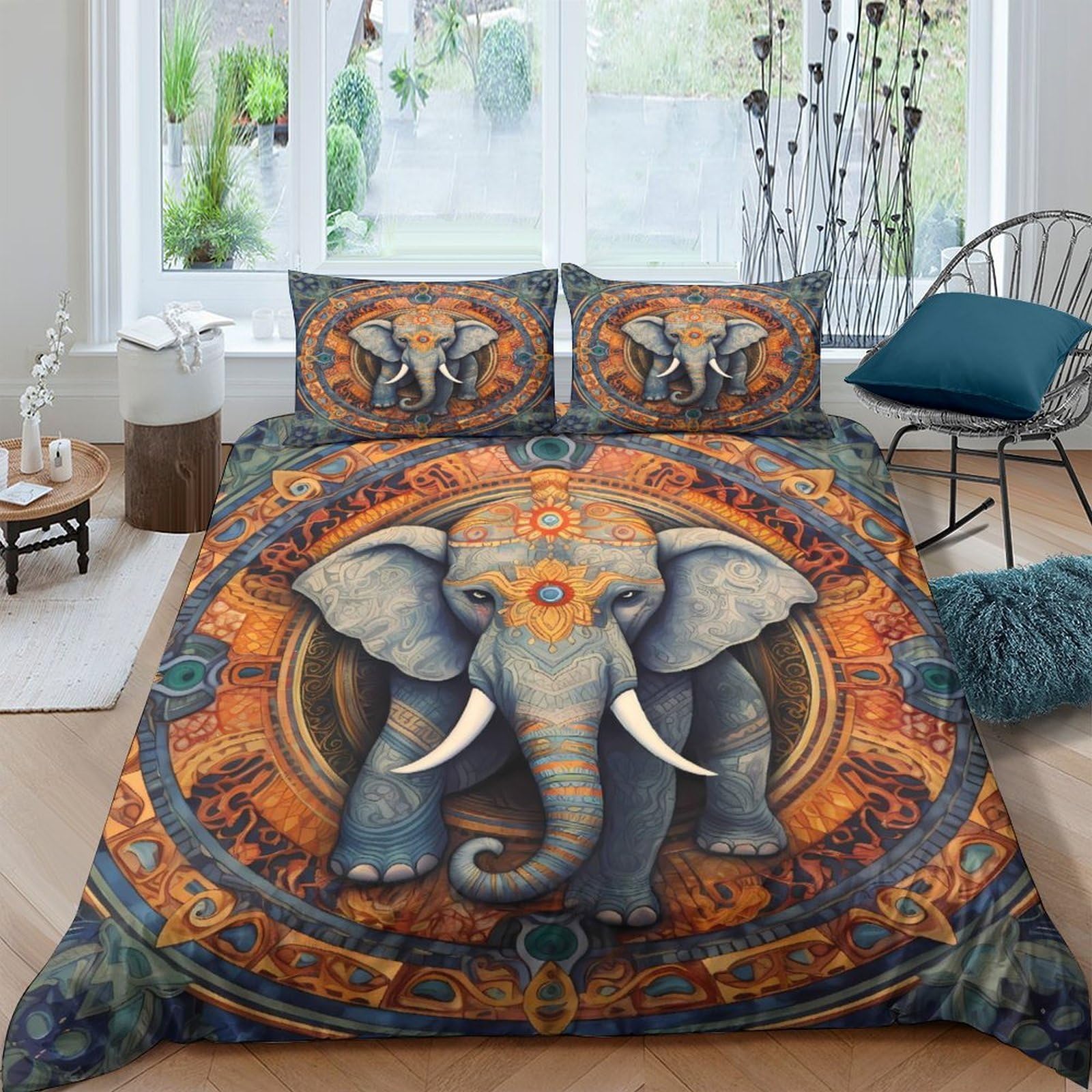 Ctjqhvkz Style-5 3D Printed Mandala Elephant Fitted Sheet Microfiber Soft Anti-Slip Bed Cover For Bedroom Dorm Decor Easy Care Single（135X200cm）