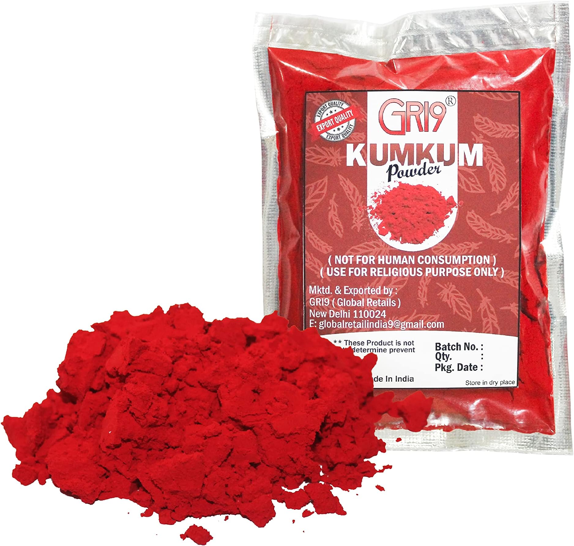 Indian Dark Red Pure Kumkum Powder (Sindoor, Kumkuma, Kum Kum) For Makeup, Pooja And Other Hindu Rituals (Dark Red, 2.12 Ounces)