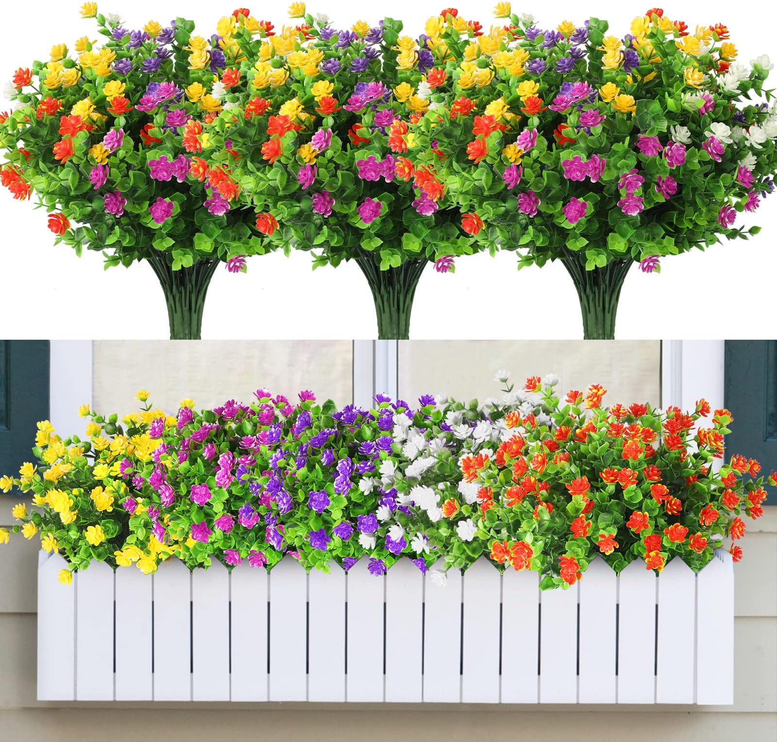 10 Fiori Finti Da Esterno Boic - Decorazioni UV Resistenti Per Giardino E Casa, Colore Bianco - Foto 8
