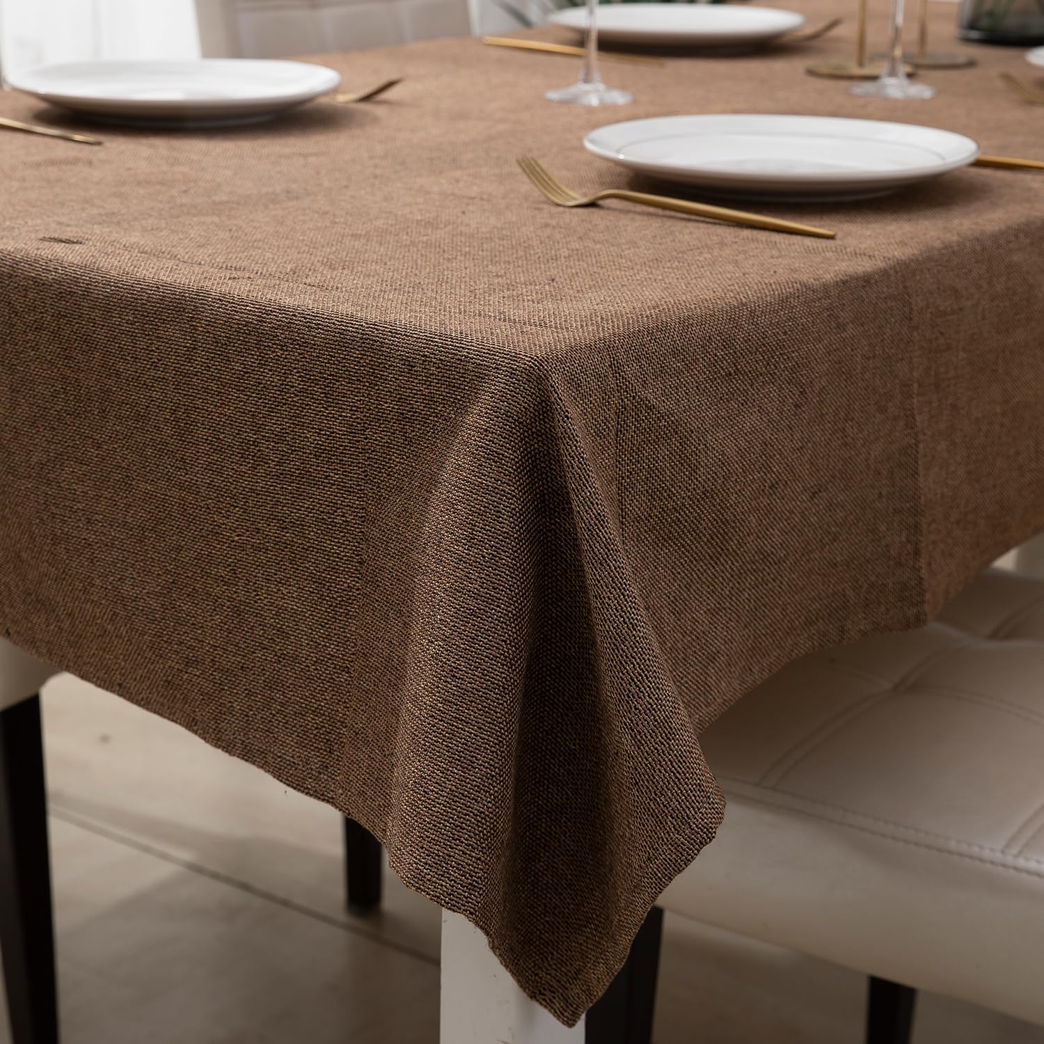 HOKIPO Poly Jute Tablecloth for Dining Table 2 Seater 40x40 Inches, Brown (IN360-BRN)(Square, Pack of 1)