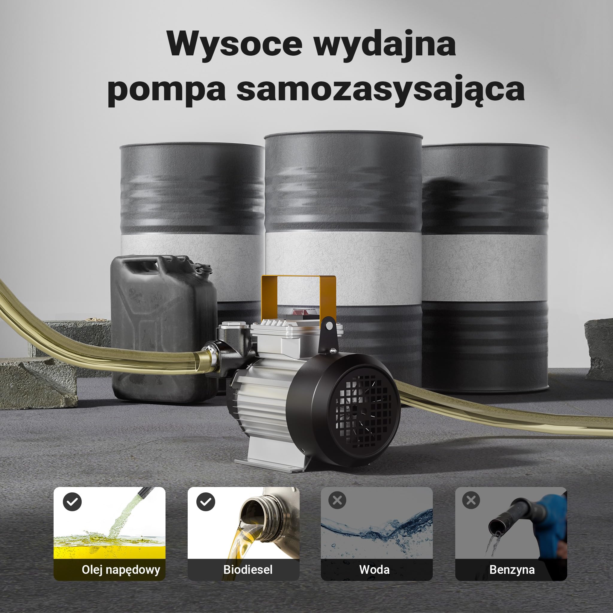 Wiltec Pompa do oleju napędowego i opałowego 550 W 20-60 l/min 260 V, samozasysająca, z ochroną przed przegrzaniem i uchwytem, do przepompowania