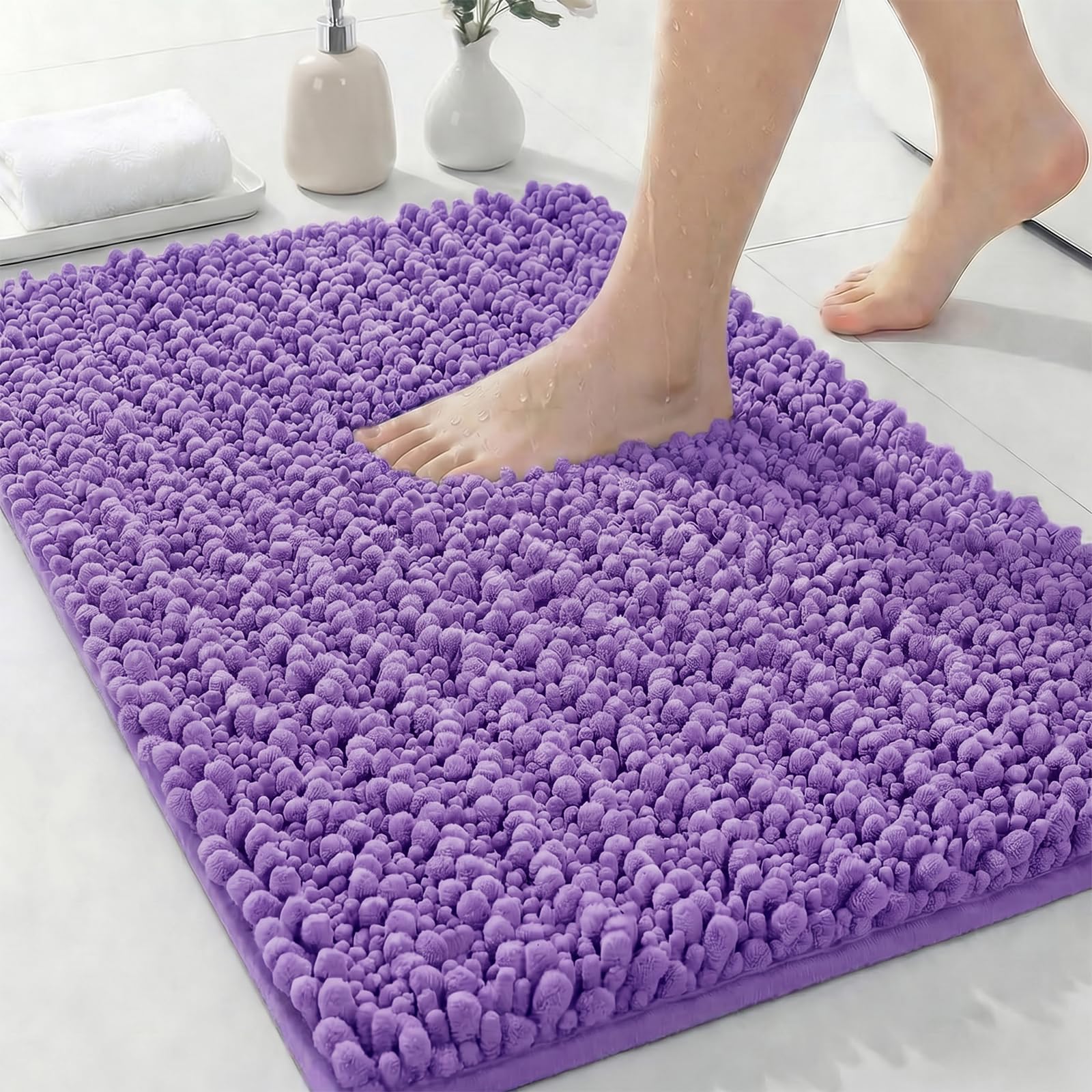 ILANGO Bathroom Rugs Purple 32x20,Extra Soft Absorbent Chenille Bath Rugs
