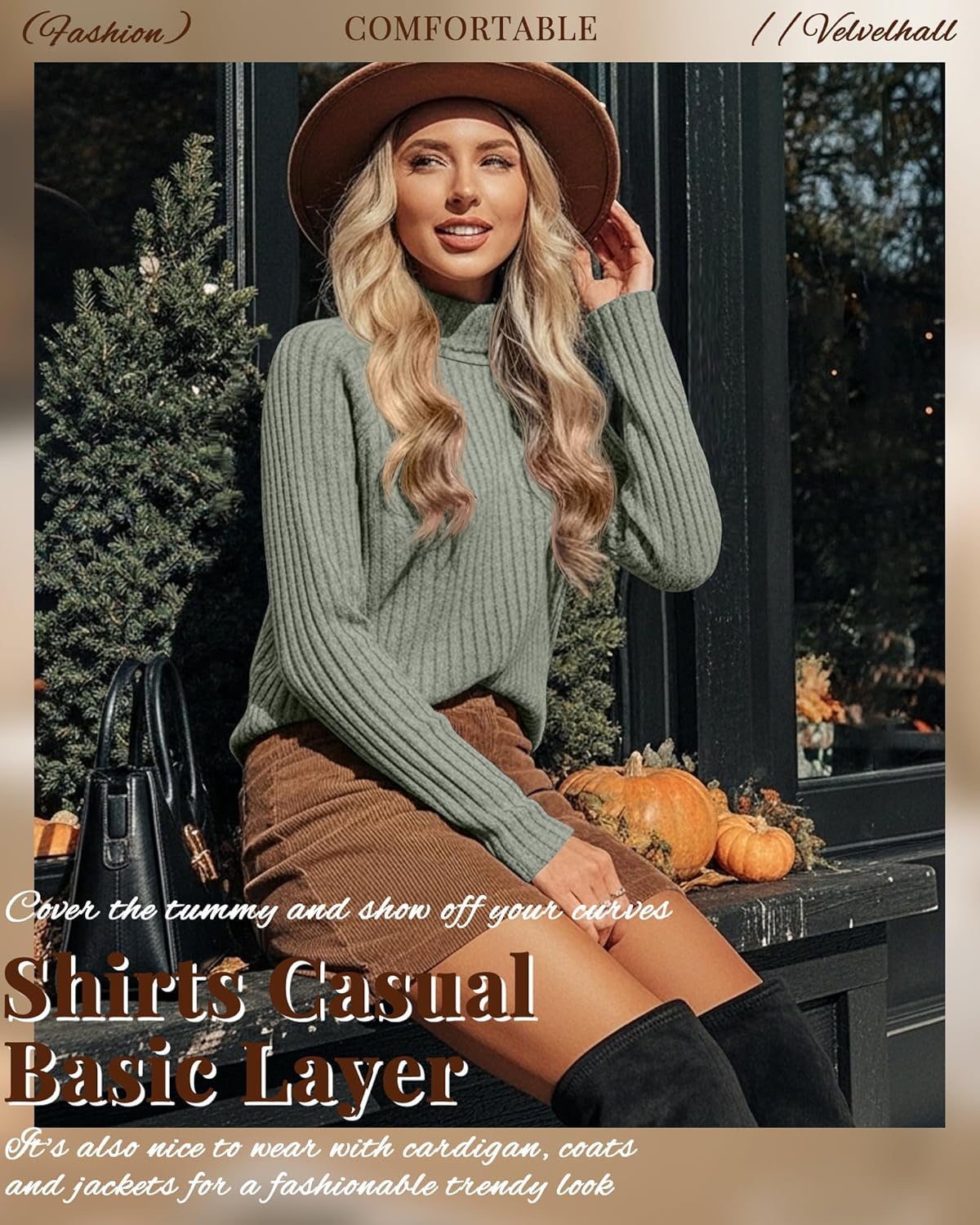 3 Pack Women's Long Sleeve Turtleneck Sweaters, Curved Hem Ribbed Tunic Tops Loose Fit Pullover Basic Layer - Image 4