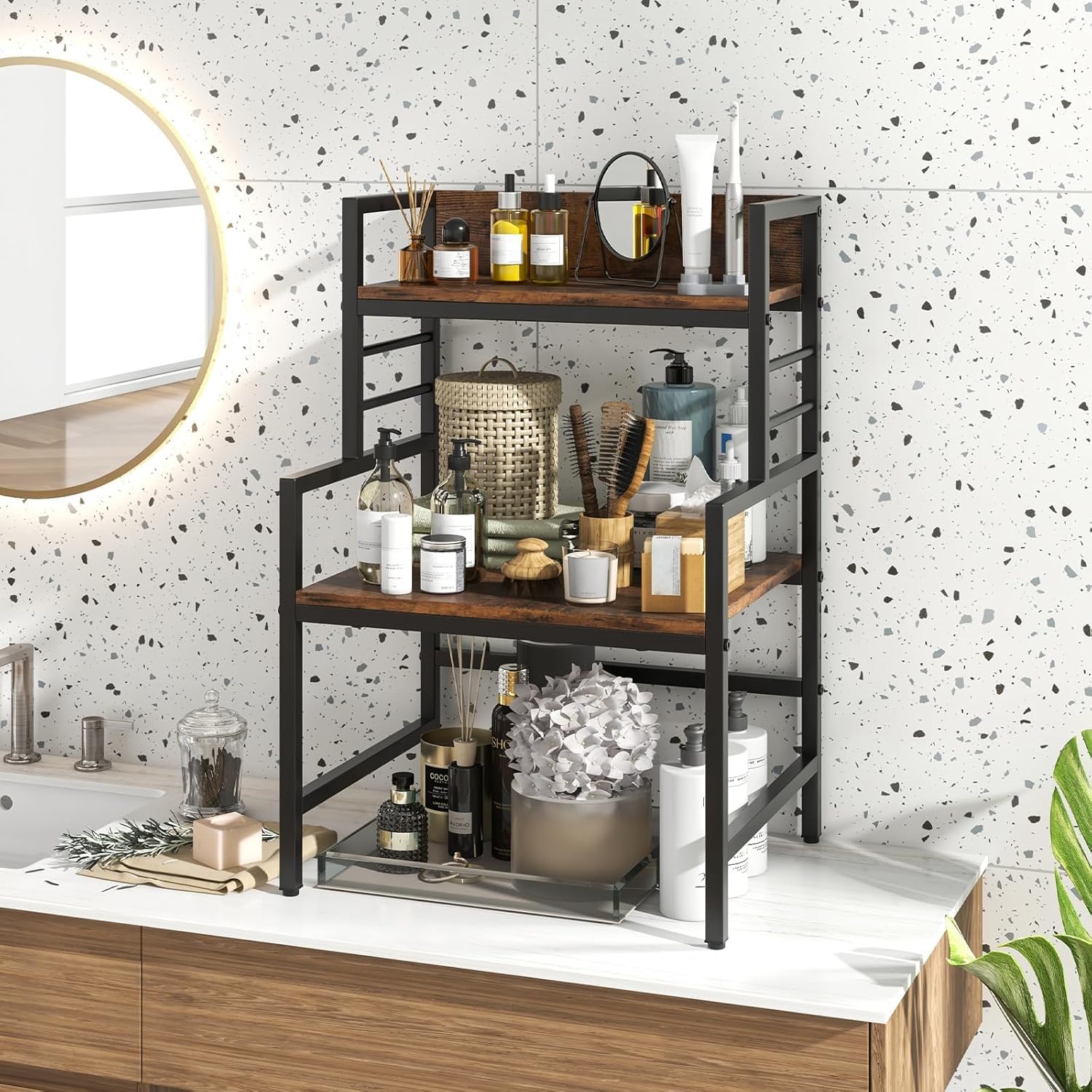 GIANTEX Especiero para Cocina 2 Niveles, Estantería de Especias en Forma de Escalera, 52 x 42 x 78 cm, con Kit Antivuelco y Patas Ajustable, Organizador de Especias para Cocina, Comedor