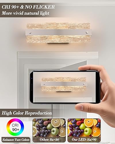 Miniatura 5 de Lámpara de tocador de baño de níquel cepillado, 16.5 pulgadas, 10 W, regulable, lámpara de baño LED sobre el espejo, moderna lámpara de pared de