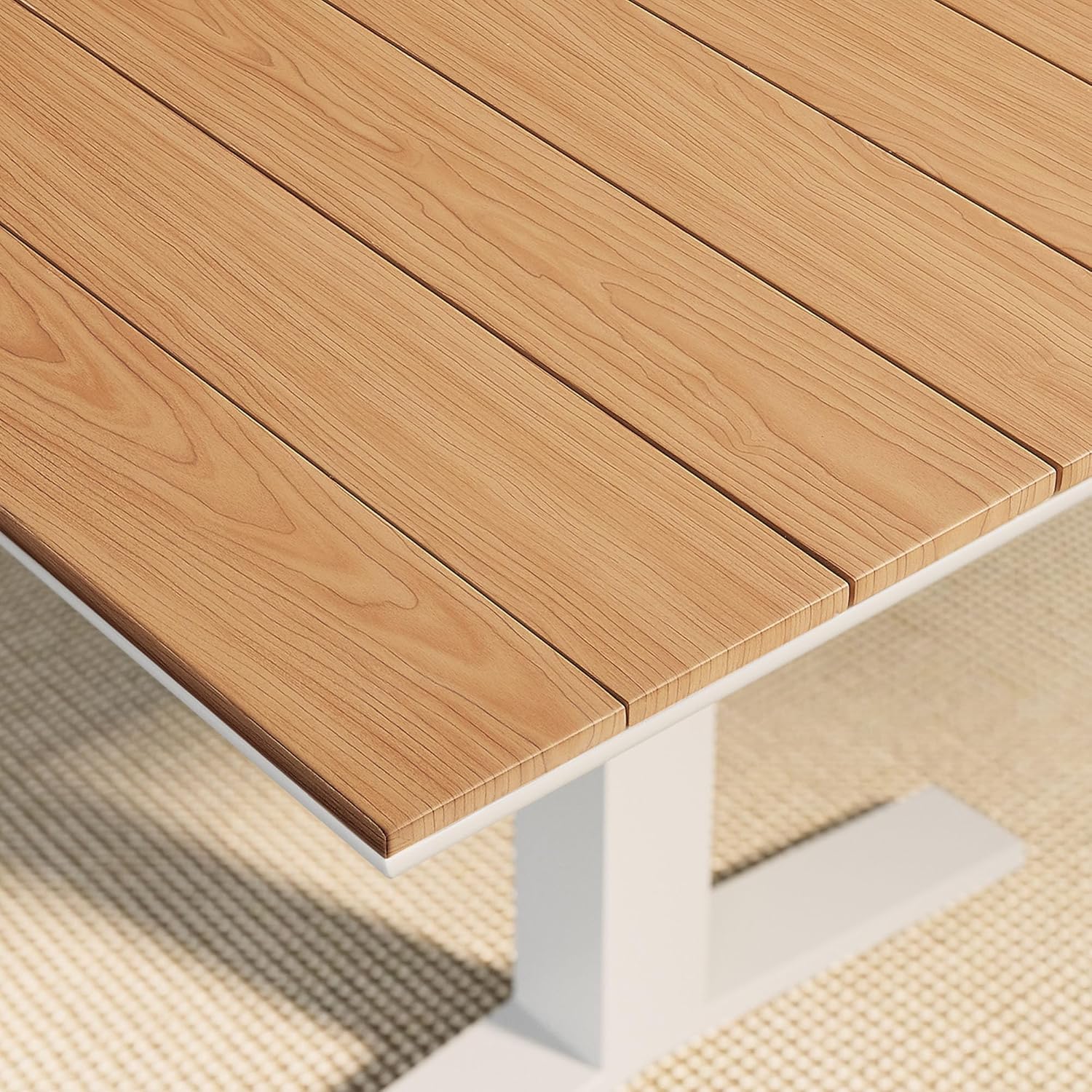 Modway Gavelston 91 Inch Aluminum Outdoor Dining Table in Natural White - Large Rectangular Patio Table for 6 - Weather-Resistant Metal Table with Slatted Top for Garden, Deck, Backyard