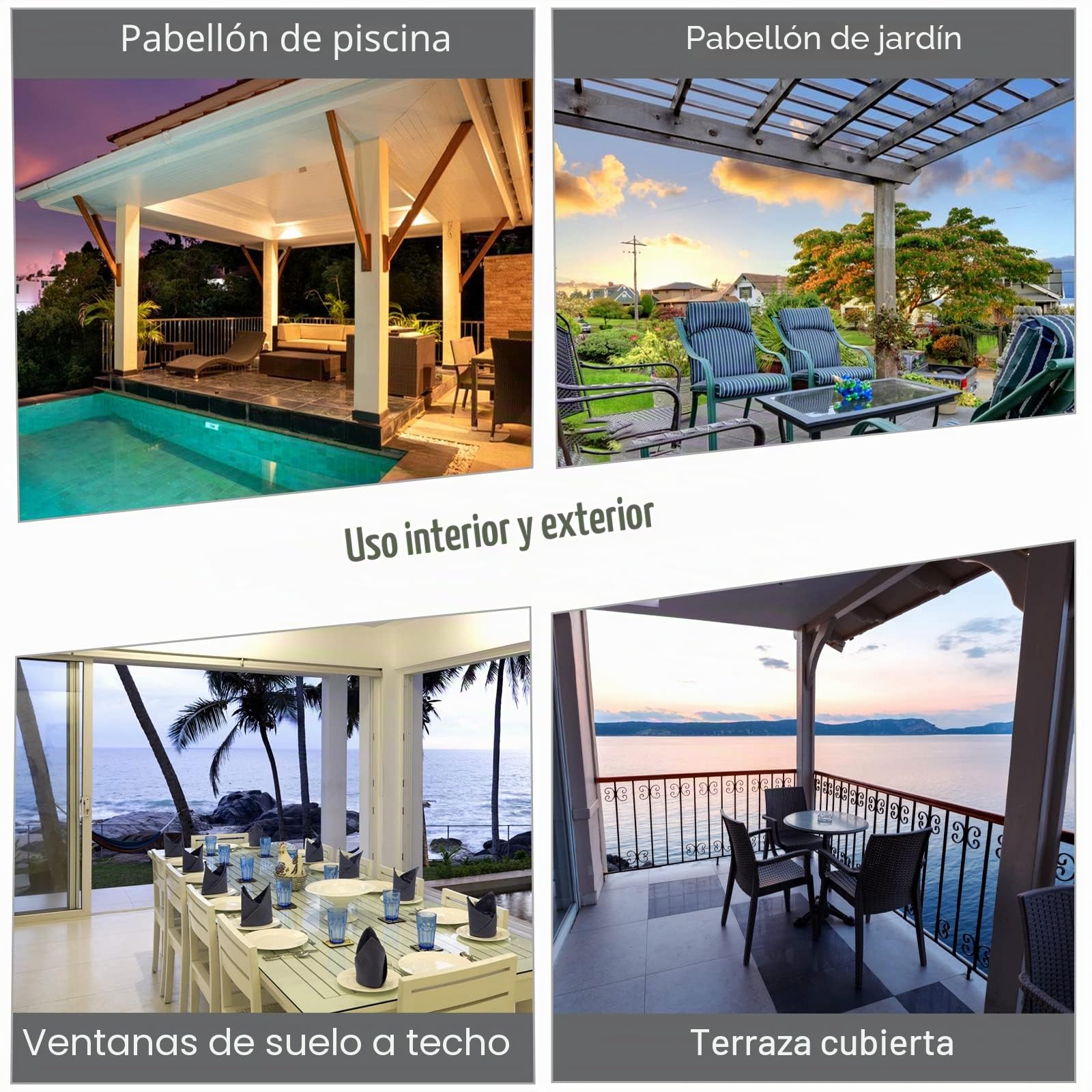 Cortina Porche Impermeable, Protección Solar UV, para Terraza Exterior, Pérgolas y Ventanas, 132x215cm (Gris x1 Pieza)