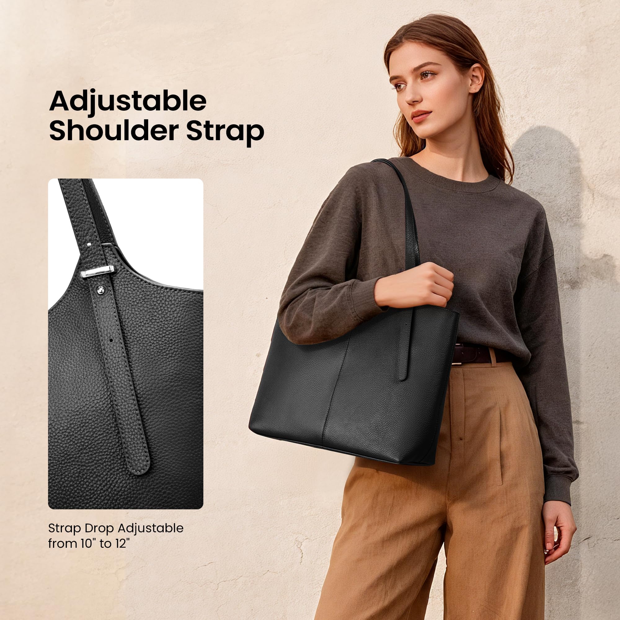 befen Bolsos de mano de piel auténtica para mujer, de trabajo, bolsos de hombro de piel auténtica con correa ajustable