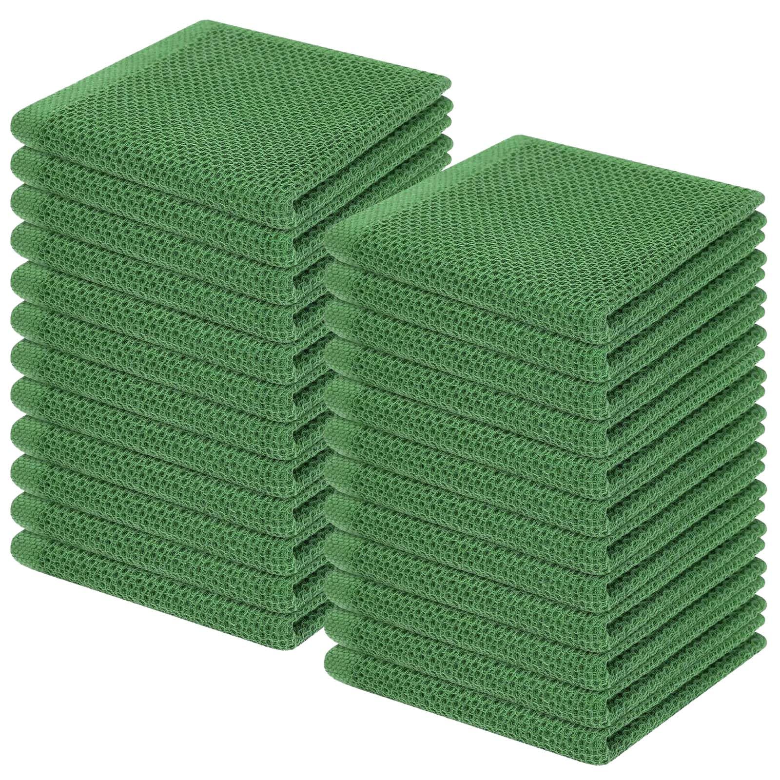 Homaxy 100% Cotton Waffle Weave Kitchen Dish Cloths 24-Pack, Grass Green