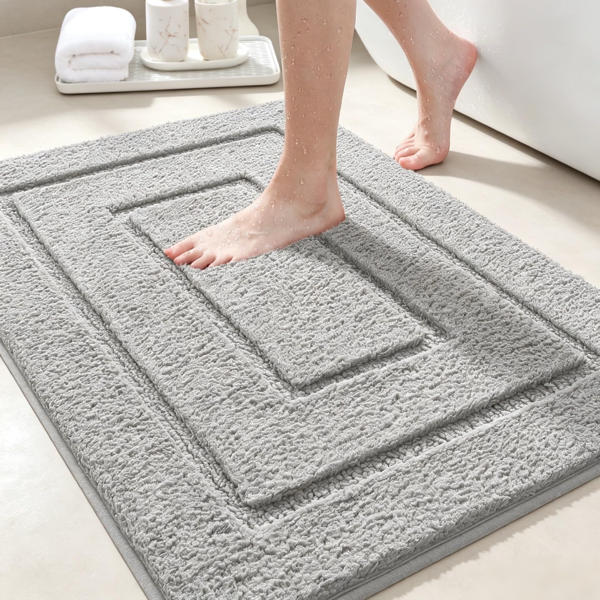 IM HOME Bathroom Rugs, Ultra Soft Plush Fluffy Microfiber Absorbent Bath Mat, Non-Slip Backing, Machine Washable Bath Mats for Bathroom Floor, Tub and Shower, Grey/32"x20"/Bordered