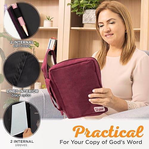 Miniatura 13 de Funda de lona para hombres y mujeres con cremallera para Biblia o libro con asa. Azul marino/Be Still