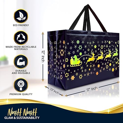 Miniatura 154 de Nush Nush Bolsas de regalo doradas extragrandes – Juego de 12 bolsas de regalo reutilizables extra grandes con asas – Bolsas de regalo XL perfectas
