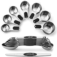 SpringChef Magnetic Measuring Cups & Spoons Set: 15-Piece Stainless Steel, Dual-Sided for Spice Jars, Leveler, Dishwasher Safe - Black