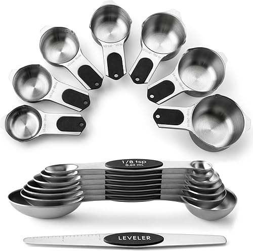 Spring Chef Juego de tazas y cucharas medidoras magnéticas (patente pendiente), imanes fuertes N45, acero inoxidable resistente que cabe en tarros