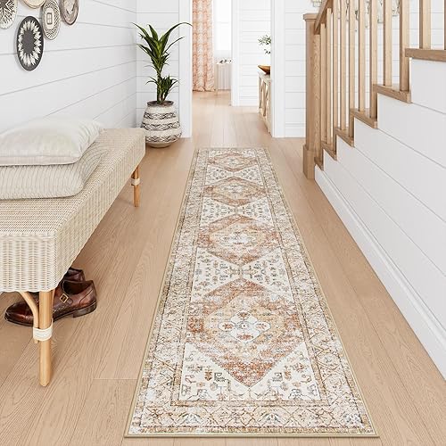 Miniatura 10 de Beeiva Alfombra persa lavable 2 x 8 pies estilo bohemio para pasillos para cocina dormitorio baño entrada medallón tribal vintage cuarto de servicio