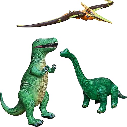 Jet Creations inflable T-Rex Brachiosaurus Pteranodon Jurassic Era Dinosaur 3 Pack Ideal para decoración de fiestas suministros educativos Talla 37