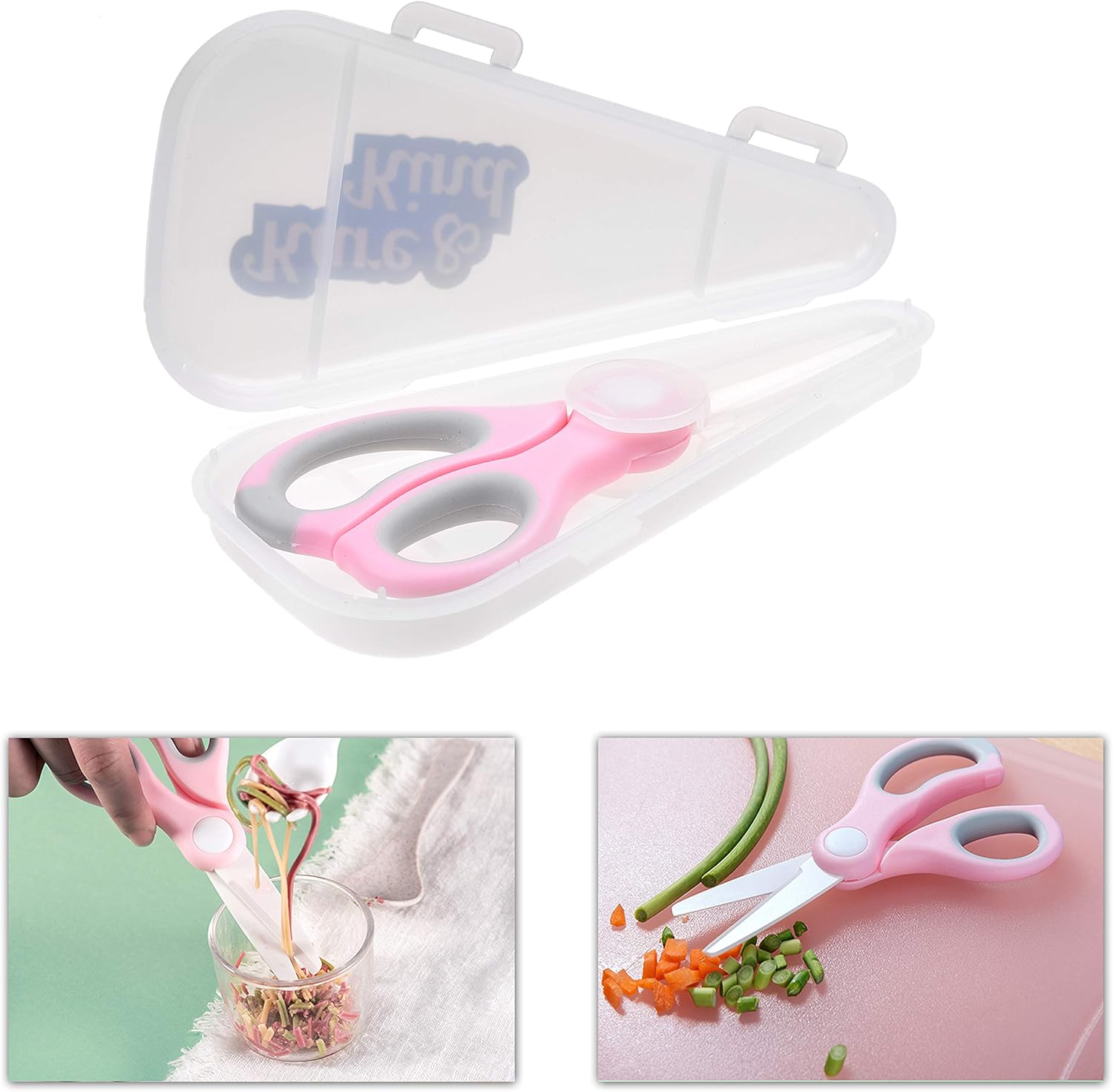 Kare & Kind Ceramic Baby Food Scissors - Pink - With Dust Cover and Storage Case - Cut Baby Food Easily - Ideal for Noodles, Meat, Chicken, Veggies and Fruits (Pink - 1 Pack) image 2 of 6 B083RC3JD1