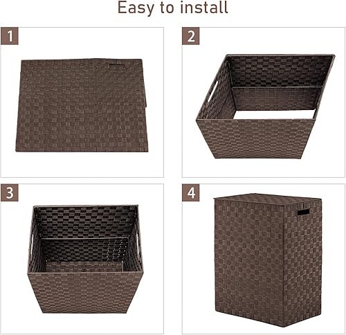 Miniatura 7 de Fiona's magic - Cesta para ropa sucia con tapa, tejida a mano con bolsas de forro extraíbles, cesta alta plegable para dormitorio, baño y