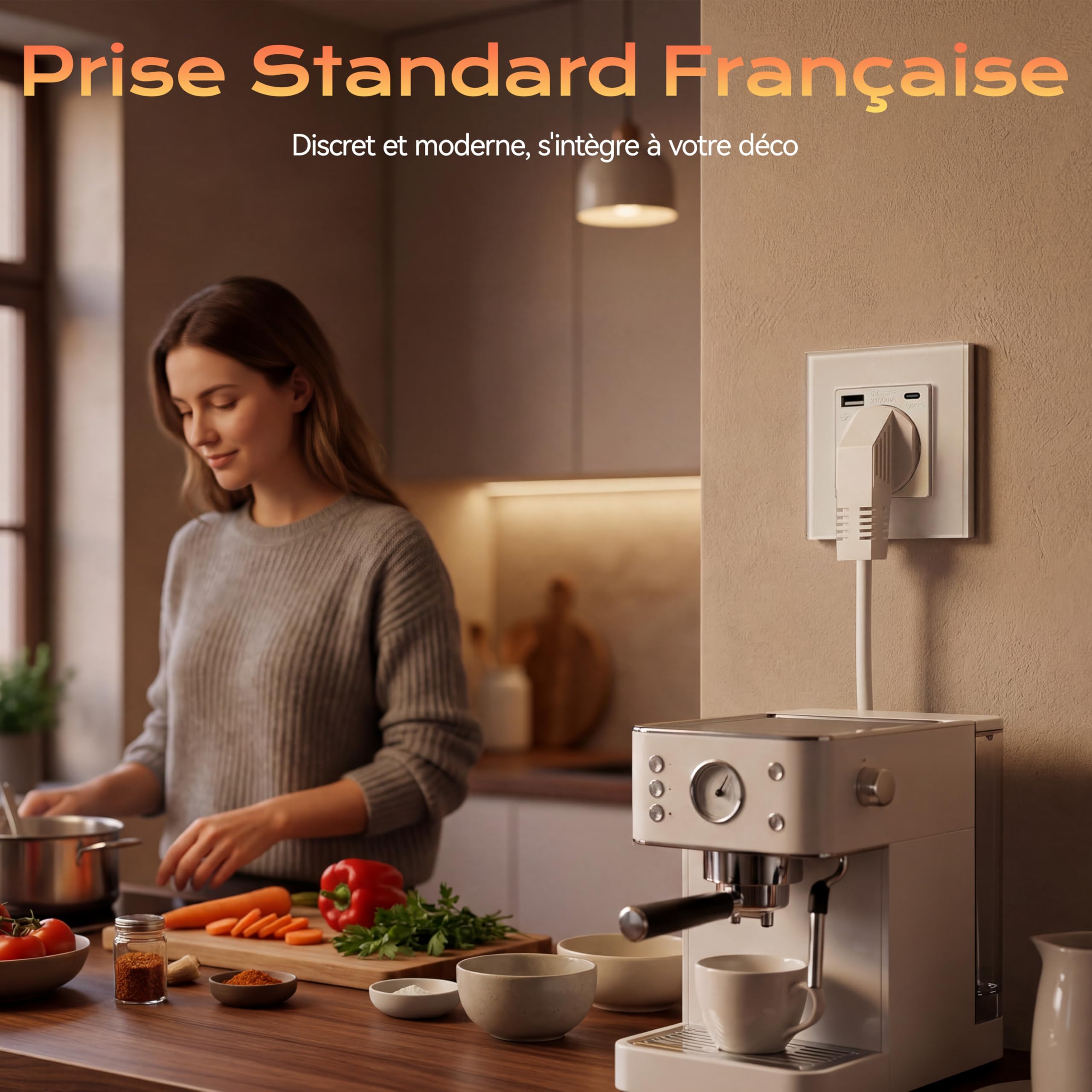 BSEED Prise Murale USB C 2 Paquets, Multiprise avec USB 2.1A 16A 240V 86mm Blanc