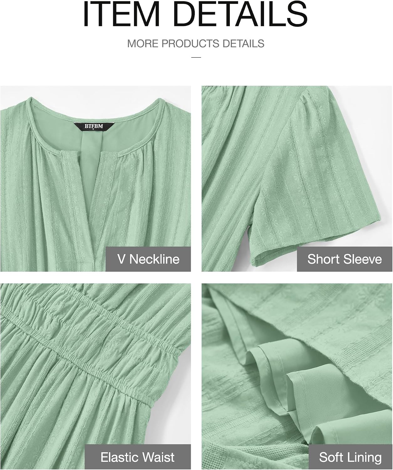 BTFBM Womens Summer 2026 Casual Midi Maxi Dresses Lightweight Short Sleeve V Neck Elastic Waist Boho Beach Dress Pockets thumbnail