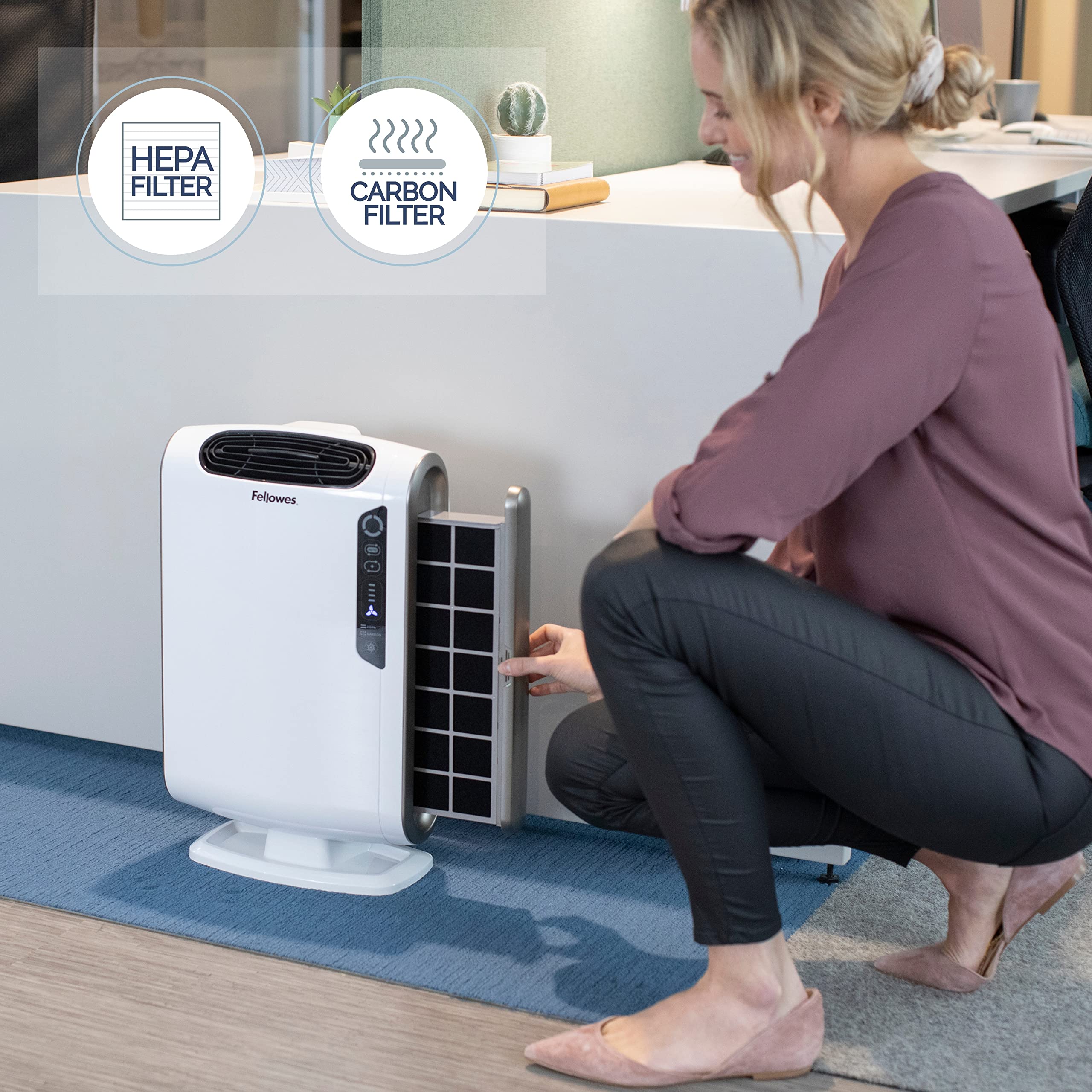 Aeramax Oczyszczacz Powietrza Hepa Dx55 od Fellowes, do 18 – 28 M², 3 – 5 Zmian Powietrza/Godz., True Hepa i Filtr Węglowy, Ochrona Antybakteryjna, Cichy, Energy Star